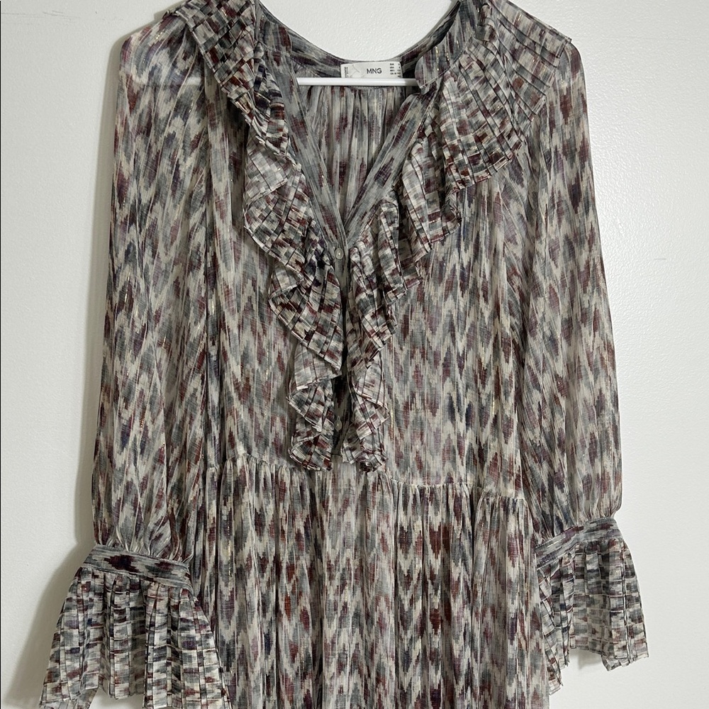 Mango Elegant Metallic And Gray Patterned Dress - image 3